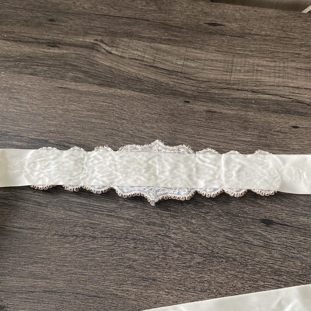 Rhinestone Crystal Ivory Ribbon Wedding Accessory Belt - Picture 6 of 8